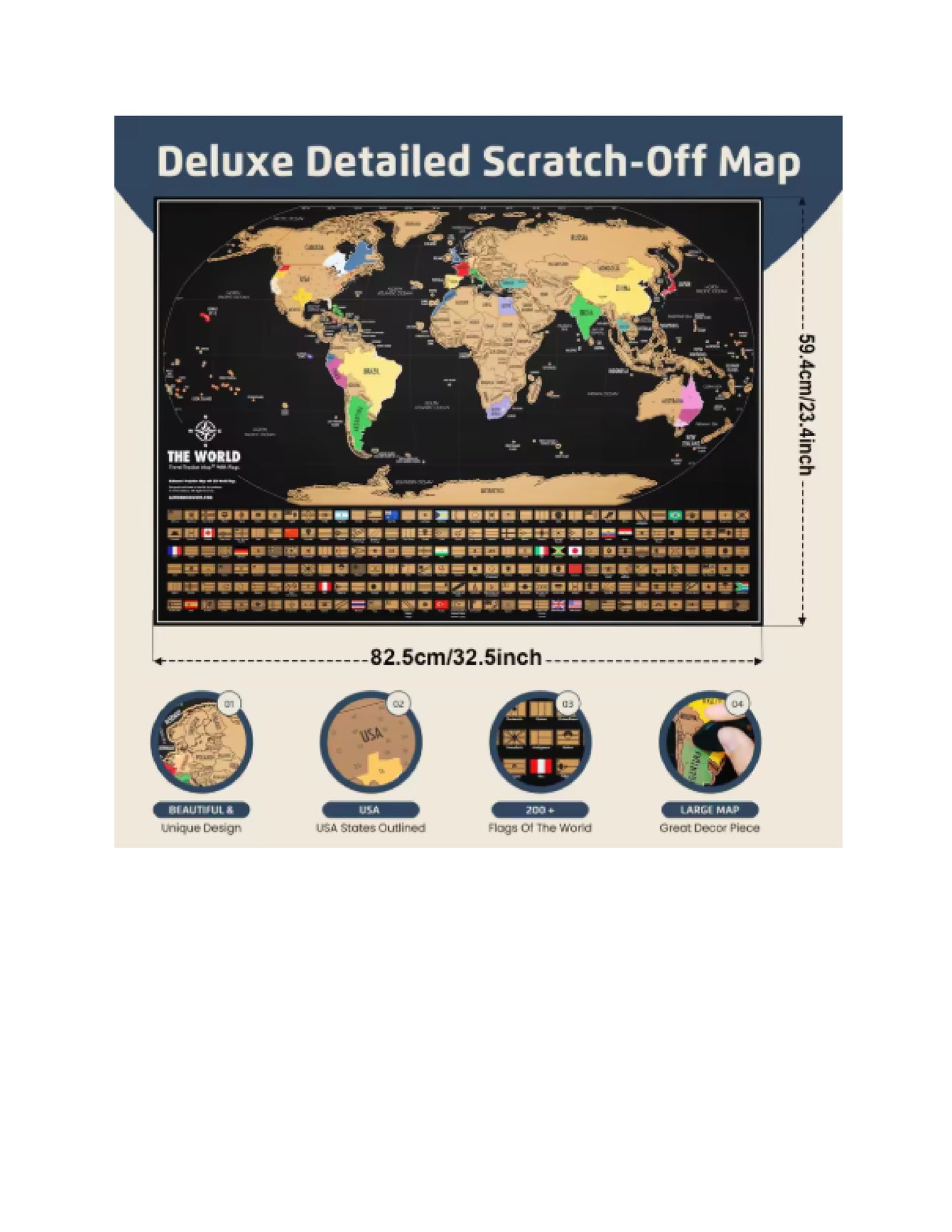 Carte à gratter - Carte du monde (grande taille : 32,5 x 23,4 pouces)