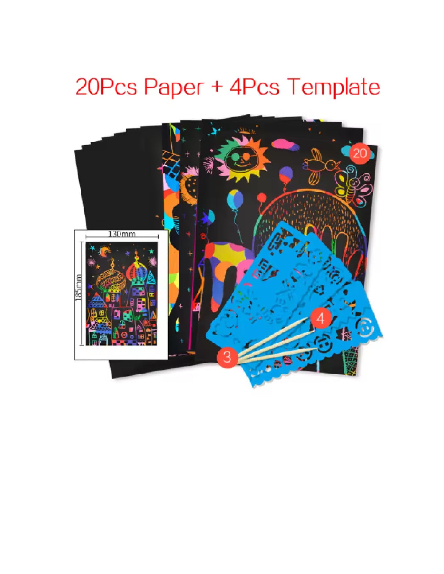 Ensemble de cartes en papier à gratter couleur arc-en-ciel magique