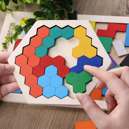 Casse-tête en bois hexagonal 3D Montessori