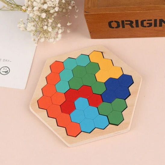 Casse-tête en bois hexagonal 3D Montessori