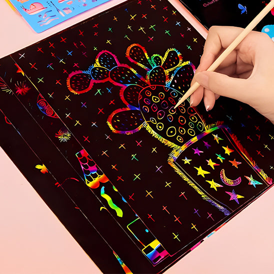 Ensemble de cartes en papier à gratter couleur arc-en-ciel magique