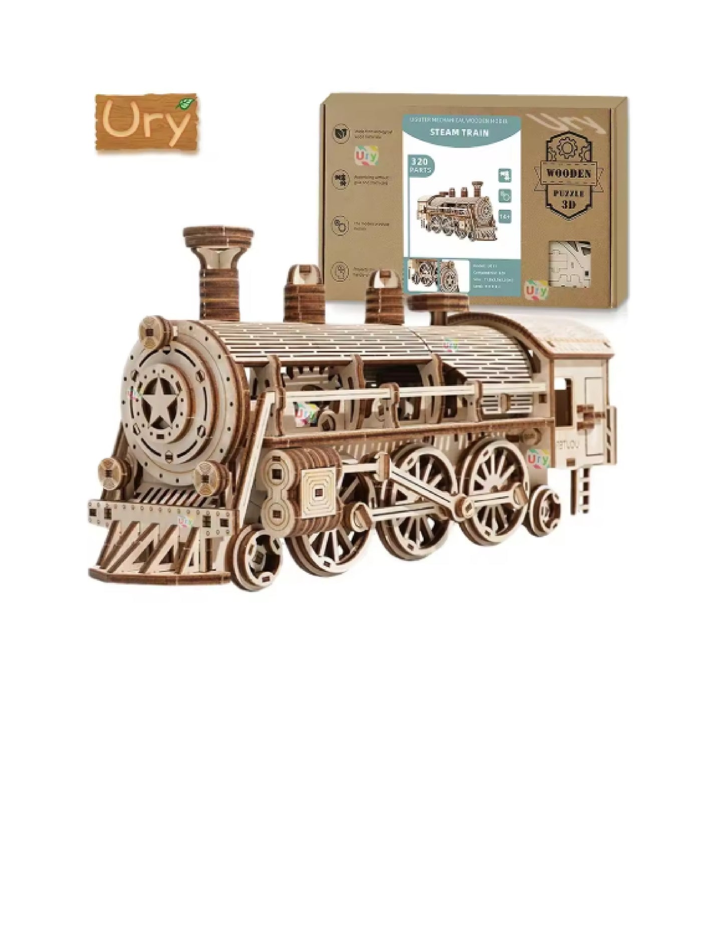 Puzzle 3D en bois, Train à vapeur rétro mobile - Ury