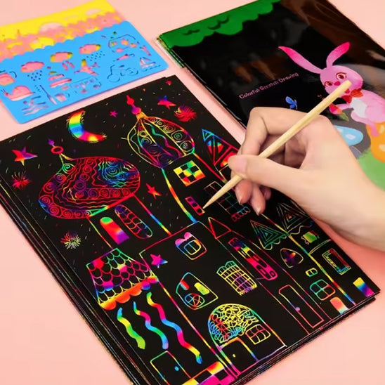 Ensemble de cartes en papier à gratter couleur arc-en-ciel magique