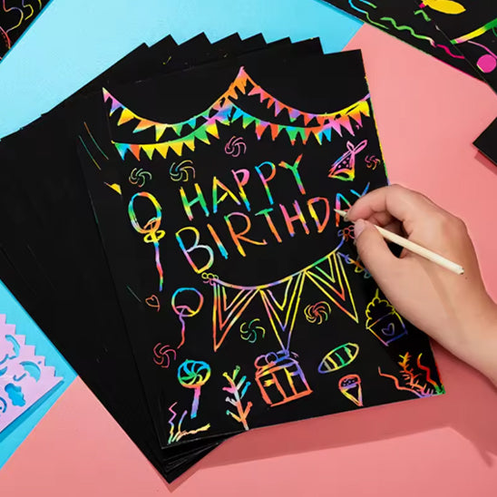 Ensemble de cartes en papier à gratter couleur arc-en-ciel magique
