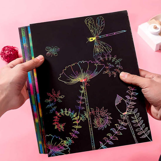 Ensemble de cartes en papier à gratter couleur arc-en-ciel magique