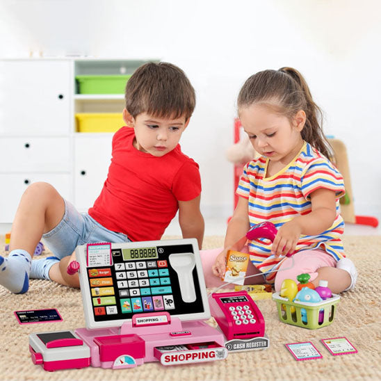 Ensemble de jeu de caisse enregistreuse d'achat avec calculatrice réelle